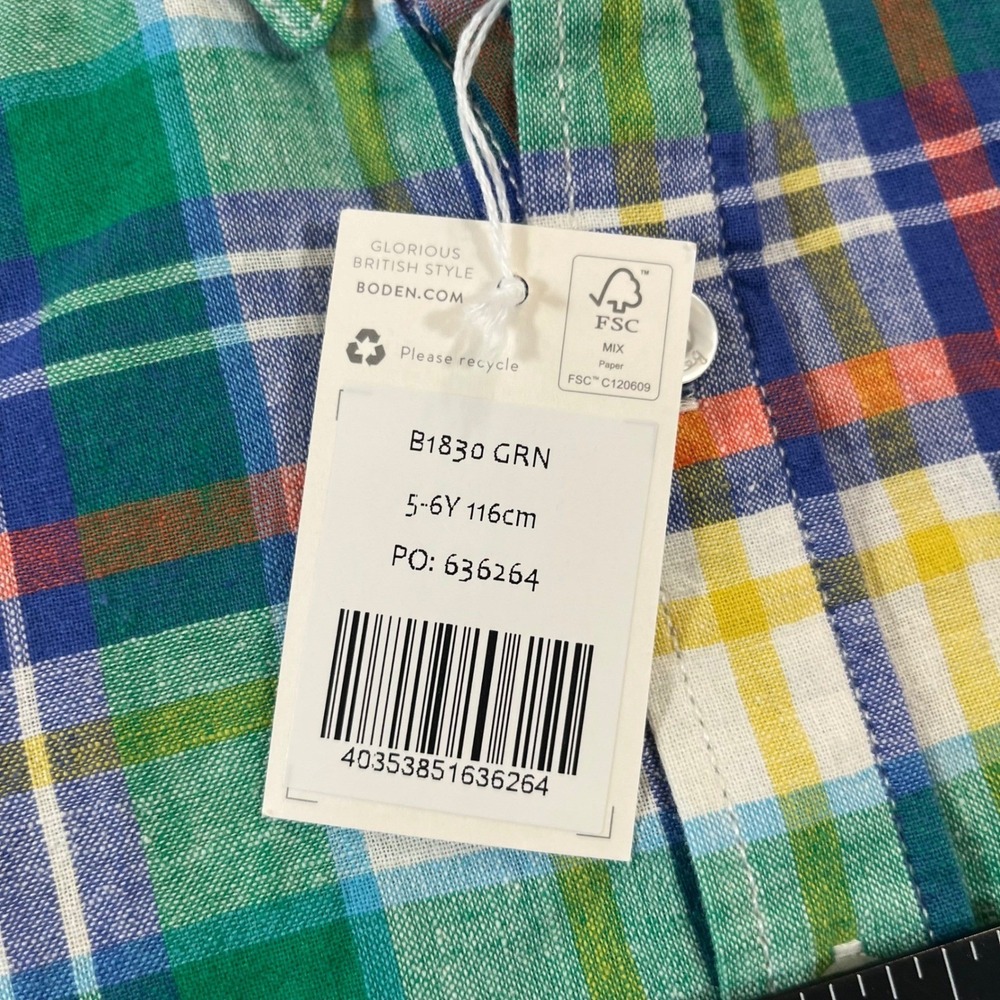 NWT Boden Boys Multi-Color Plaid Linen Blend Short Sleeve Button Down Shirt 5-6Y - Picture 5 of 8